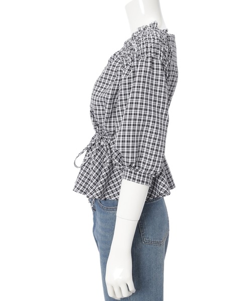fifth（フィフス）の「【9周年記念】ペプラムチェックブラウス（シャツ/ブラウス・レディース・ブラック/ブルー・M）」の4枚目の写真