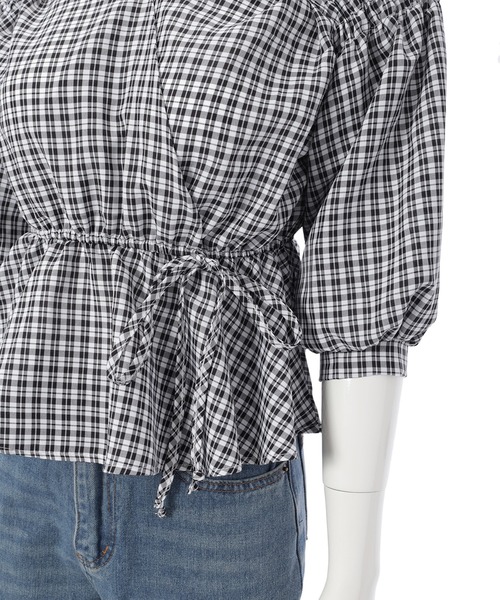 fifth（フィフス）の「【9周年記念】ペプラムチェックブラウス（シャツ/ブラウス・レディース・ブラック/ブルー・M）」の6枚目の写真