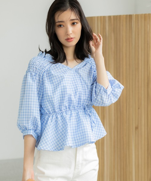 fifth（フィフス）の「【9周年記念】ペプラムチェックブラウス（シャツ/ブラウス・レディース・ブラック/ブルー・M）」の3枚目の写真