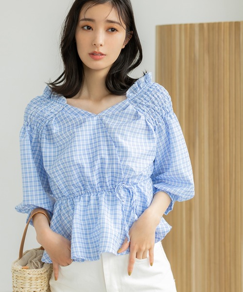 fifth（フィフス）の「【9周年記念】ペプラムチェックブラウス（シャツ/ブラウス・レディース・ブラック/ブルー・M）」の9枚目の写真