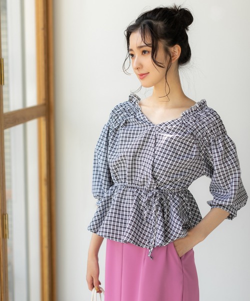 fifth（フィフス）の「【9周年記念】ペプラムチェックブラウス（シャツ/ブラウス・レディース・ブラック/ブルー・M）」の18枚目の写真