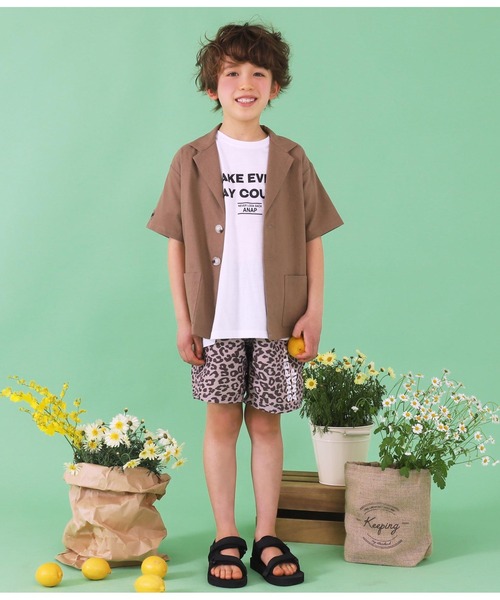 ANAP kids（アナップキッズ）の「リネン風セットアップ（シャツ/ブラウス・キッズ・アイボリー/ベージュ・130cm/110cm/120cm）」の3枚目の写真