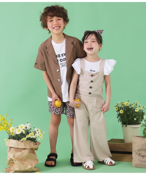 ANAP kids（アナップキッズ）の「リネン風セットアップ（シャツ/ブラウス・キッズ・アイボリー/ベージュ・130cm/110cm/120cm）」の4枚目の写真