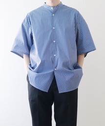 y/m by kitsune | ハーフスリーブストライプバンドカラーシャツ(シャツ/ブラウス)