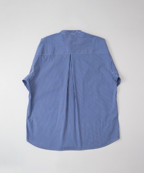 y/m by kitsune（イムバイキツネ）の「ハーフスリーブストライプバンドカラーシャツ（シャツ/ブラウス・メンズ・ホワイト/ネイビー・MEDIUM/LARGE）」の5枚目の写真