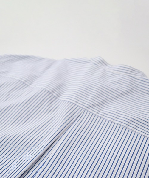 y/m by kitsune（イムバイキツネ）の「ハーフスリーブストライプバンドカラーシャツ（シャツ/ブラウス・メンズ・ホワイト/ネイビー・MEDIUM/LARGE）」の6枚目の写真