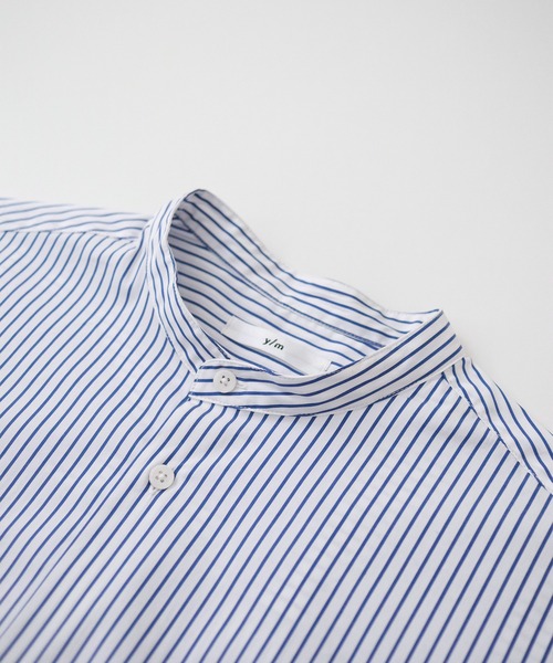 y/m by kitsune（イムバイキツネ）の「ハーフスリーブストライプバンドカラーシャツ（シャツ/ブラウス・メンズ・ホワイト/ネイビー・MEDIUM/LARGE）」の7枚目の写真