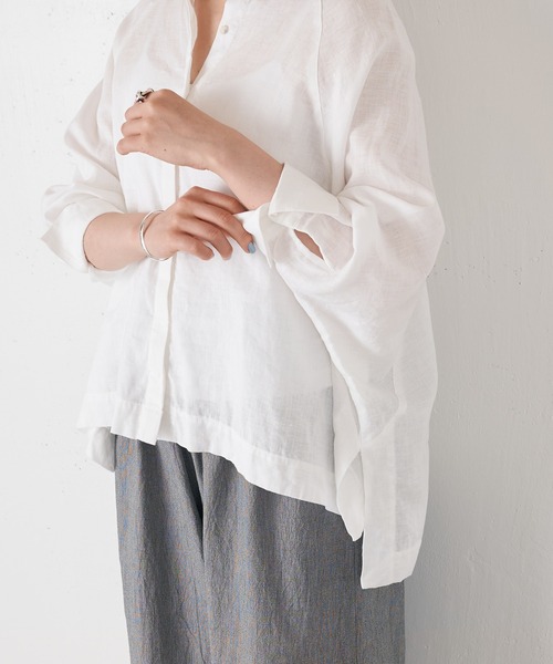 BEARDSLEY（ビアズリー）の「ドルマンリネンシャツ（シャツ/ブラウス・レディース・ホワイト/イエロー/ブルー・FREE）」の10枚目の写真