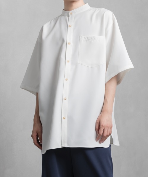 Adoon plain(アドーンプレーン)の「【Adoon plain】バンドカラー半袖シャツ(シャツ/ブラウス・メンズ・ブラック/オフホワイト・MEDIUM/LARGE)」の7枚目の写真