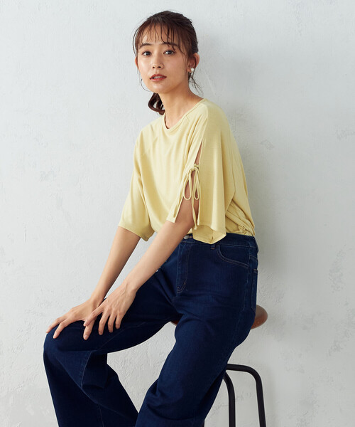 COMME CA ISM(コムサイズム)の「リボンスリーブ カットソー(Tシャツ/カットソー・レディース・ホワイト/イエロー/チャコール・MEDIUM/LARGE)」の9枚目の写真