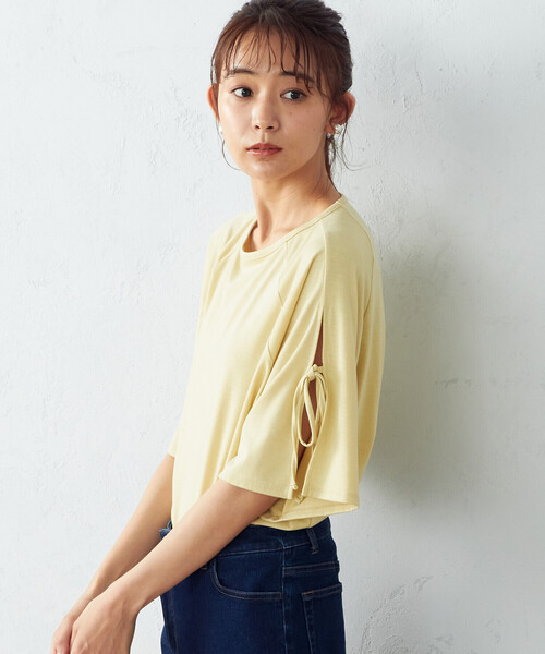 COMME CA ISM(コムサイズム)の「リボンスリーブ カットソー(Tシャツ/カットソー・レディース・ホワイト/イエロー/チャコール・MEDIUM/LARGE)」の10枚目の写真