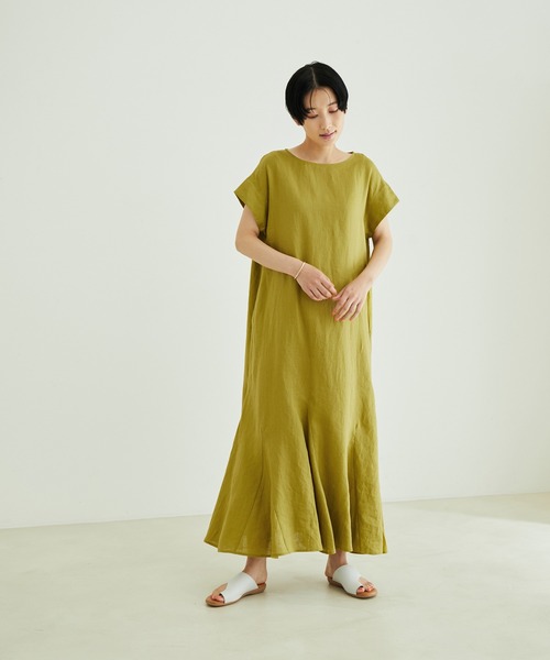 SALON adam et rope'(サロン アダム エ ロペ)の「【洗える】リネンフレンチスリーブマーメイドワンピース(ワンピース・レディース・グリーン系その他/ブラウン/ブラック・FREE)」の10枚目の写真