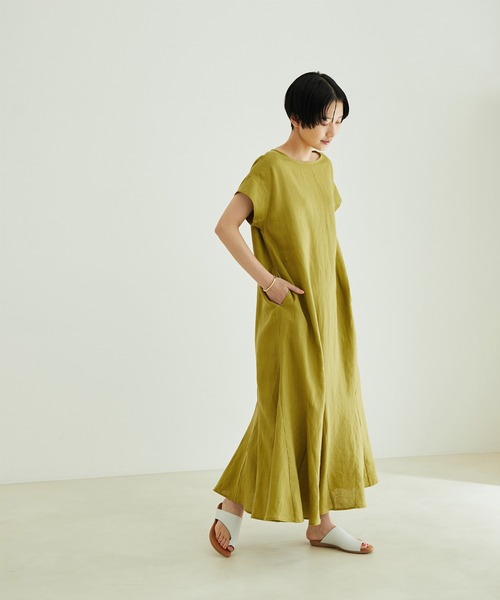 SALON adam et rope'(サロン アダム エ ロペ)の「【洗える】リネンフレンチスリーブマーメイドワンピース(ワンピース・レディース・グリーン系その他/ブラウン/ブラック・FREE)」の17枚目の写真