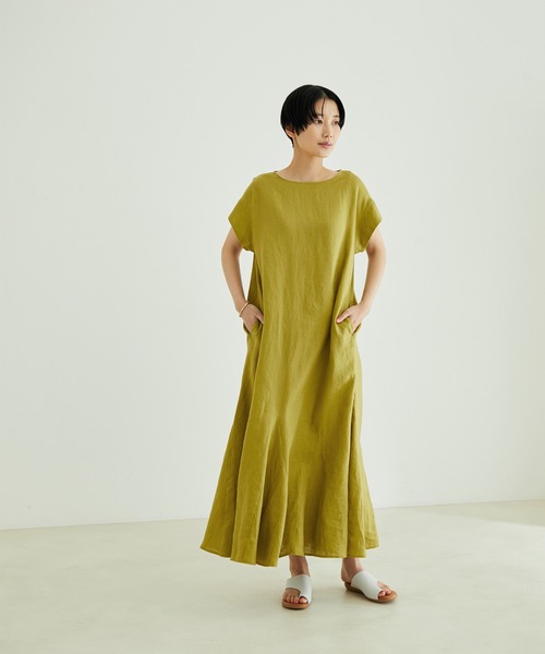 SALON adam et rope'(サロン アダム エ ロペ)の「【洗える】リネンフレンチスリーブマーメイドワンピース(ワンピース・レディース・グリーン系その他/ブラウン/ブラック・FREE)」の12枚目の写真