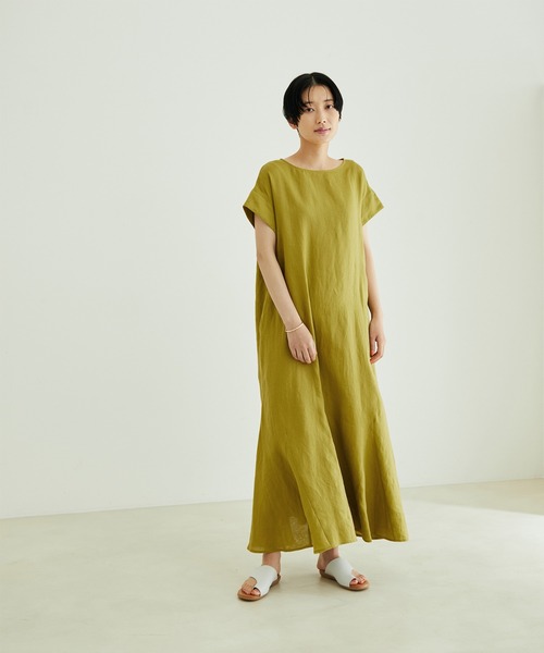 SALON adam et rope'(サロン アダム エ ロペ)の「【洗える】リネンフレンチスリーブマーメイドワンピース(ワンピース・レディース・グリーン系その他/ブラウン/ブラック・FREE)」の15枚目の写真