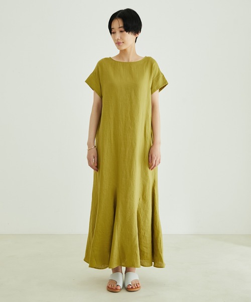 SALON adam et rope'(サロン アダム エ ロペ)の「【洗える】リネンフレンチスリーブマーメイドワンピース(ワンピース・レディース・グリーン系その他/ブラウン/ブラック・FREE)」の11枚目の写真