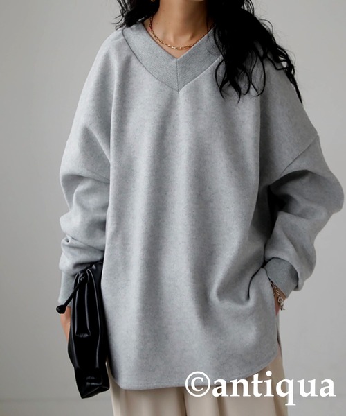 antiqua(アンティカ)の「極太リブ切り替えドルマントップス(Tシャツ/カットソー・レディース・ブラック/ベージュ/グレー・FREE)」の2枚目の写真