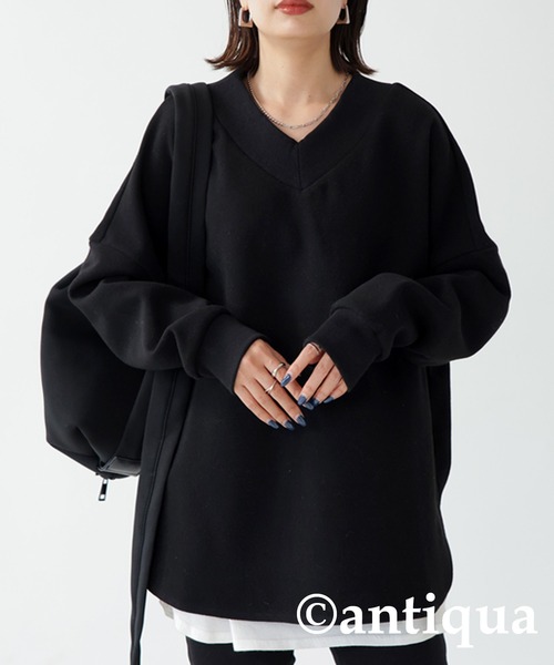 antiqua(アンティカ)の「極太リブ切り替えドルマントップス(Tシャツ/カットソー・レディース・ブラック/ベージュ/グレー・FREE)」の7枚目の写真