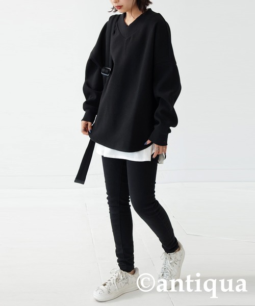 antiqua(アンティカ)の「極太リブ切り替えドルマントップス(Tシャツ/カットソー・レディース・ブラック/ベージュ/グレー・FREE)」の8枚目の写真