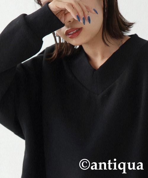 antiqua(アンティカ)の「極太リブ切り替えドルマントップス(Tシャツ/カットソー・レディース・ブラック/ベージュ/グレー・FREE)」の13枚目の写真