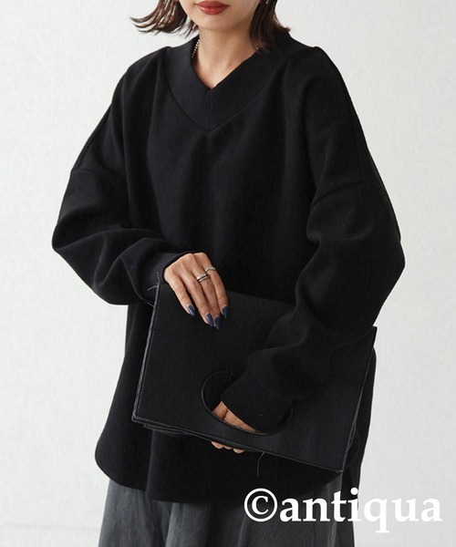 antiqua(アンティカ)の「極太リブ切り替えドルマントップス(Tシャツ/カットソー・レディース・ブラック/ベージュ/グレー・FREE)」の12枚目の写真