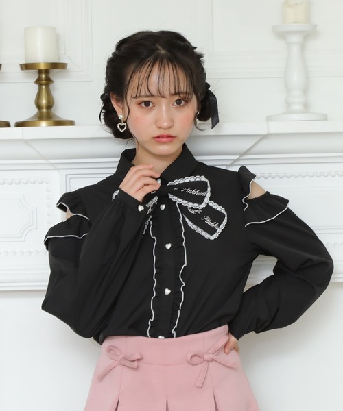 PINKHUNT(ピンクハント)の「PINKHUNT 肩あき リボン付きブラウスシャツ 7216K(シャツ/ブラウス・キッズ・ホワイト/ブラック・130cm/140cm/150cm/160cm/120cm)」の5枚目の写真