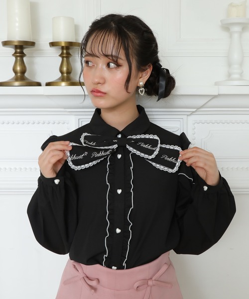 PINKHUNT(ピンクハント)の「PINKHUNT 肩あき リボン付きブラウスシャツ 7216K(シャツ/ブラウス・キッズ・ホワイト/ブラック・130cm/140cm/150cm/160cm/120cm)」の6枚目の写真