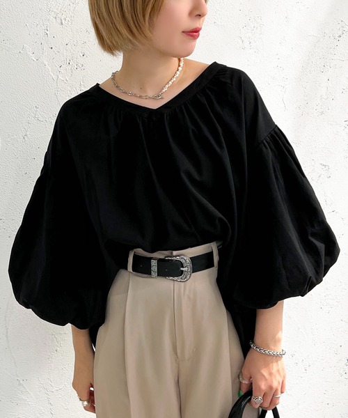 apres jour mignon(アプレジュールミニョン)の「Vネック袖ボリュームブラウス【ZOZOTOWN限定アイテム】(シャツ/ブラウス・レディース・オフホワイト/ブラック/カーキ・X-LARGE/フリー)」の12枚目の写真