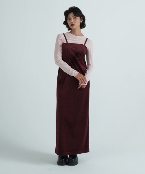 TINA：JOJUN（ティーナジョジュン）の「Iライン ベロアキャミワンピース TINA：JOJUN（ワンピース・レディース・ブラック/バーガンディー・S/M）」の2枚目の写真