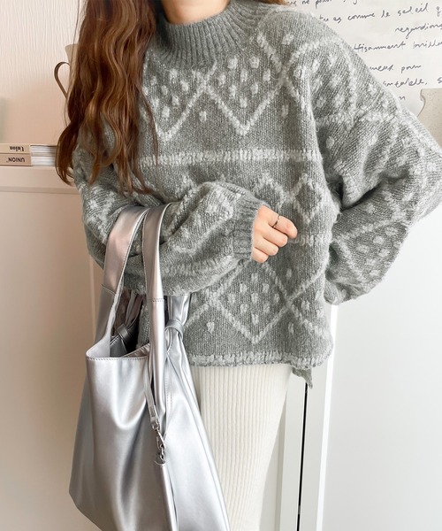 classicalelf（クラシカルエルフ）の「レトロに味付け。ループヤーン3Dジャガードハイネックニットプルオーバー（ニット/セーター・レディース・ベージュ/チャコールグレー/ブルー/アイボリー・MEDIUM/X-LARGE/LARGE/SMALL）」の20枚目の写真