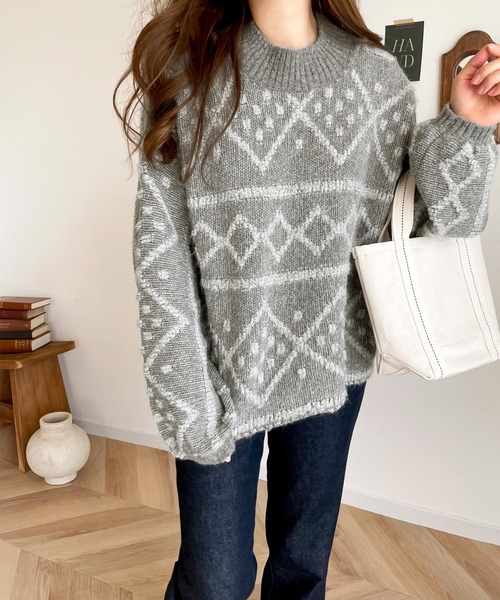 classicalelf（クラシカルエルフ）の「レトロに味付け。ループヤーン3Dジャガードハイネックニットプルオーバー（ニット/セーター・レディース・ベージュ/チャコールグレー/ブルー/アイボリー・MEDIUM/X-LARGE/LARGE/SMALL）」の18枚目の写真