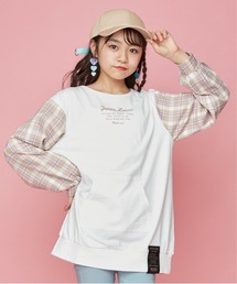 JENNI love | 袖チェックロング丈ロンT(Tシャツ/カットソー)