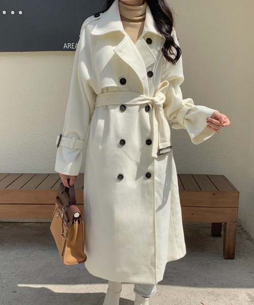 ECLIN(エクラン)の「ダブルボタンロングチェスターコート(チェスターコート・レディース・ベージュ/ブラウン/ブルー/グリーン/ブラック/ホワイト・FREE)」の2枚目の写真