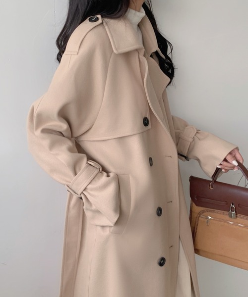 ECLIN(エクラン)の「ダブルボタンロングチェスターコート(チェスターコート・レディース・ベージュ/ブラウン/ブルー/グリーン/ブラック/ホワイト・FREE)」の7枚目の写真