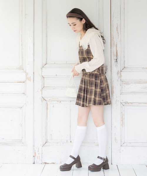 ラブリ♡！未使用！GRACECONTINENTAキャミセットブラウスワンピ バックストリングスリットミニキャミワンピ＋パフスリーブ