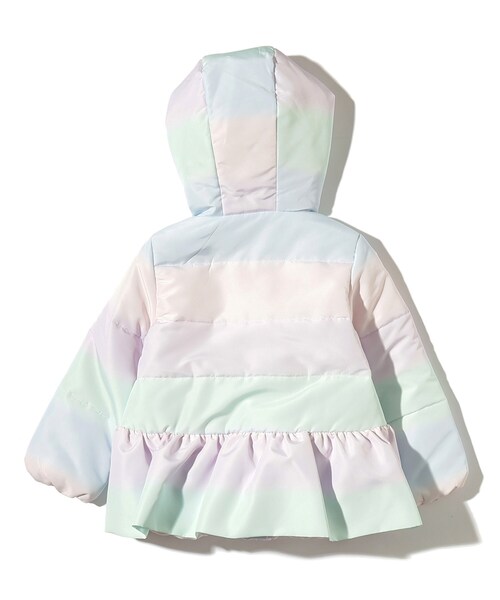 SHOO・LA・RUE（シューラルー）の「◆【90-130cm/撥水】コーデの主役になるレインボープリント！ファーフード中綿ブルゾン（ブルゾン・キッズ・ライトパープル/ネイビー・12/11/10/09/13）」の4枚目の写真