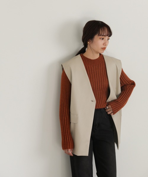 select MOCA(セレクトモカ)の「プチハイネックカーブリブニット(ニット/セーター・レディース・テラコッタ/ライトカーキ/ブラック/アイボリー/マスタード・FREE)」の9枚目の写真