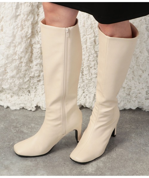 CHILLE（チル）の「スクエアトゥシンプルロングブーツ（ブーツ・レディース・ブラック/アイボリー・LL/S/M/L）」の12枚目の写真