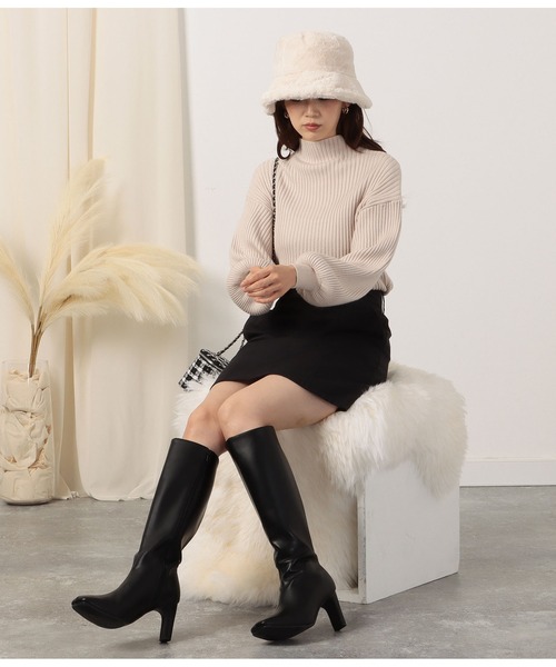 CHILLE（チル）の「スクエアトゥシンプルロングブーツ（ブーツ・レディース・ブラック/アイボリー・LL/S/M/L）」の18枚目の写真