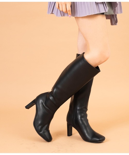 CHILLE（チル）の「スクエアトゥシンプルロングブーツ（ブーツ・レディース・ブラック/アイボリー・LL/S/M/L）」の4枚目の写真