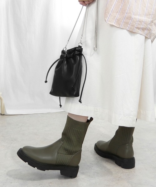 minia（ミニア）の「ソックスミドルブーツ（ブーツ・レディース・カーキ/グレイッシュベージュ/ブラック・S/M/L）」の7枚目の写真