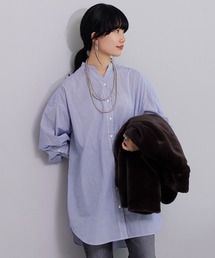 SHENERY | バンドカラーストライプチュニックシャツ(シャツ/ブラウス)