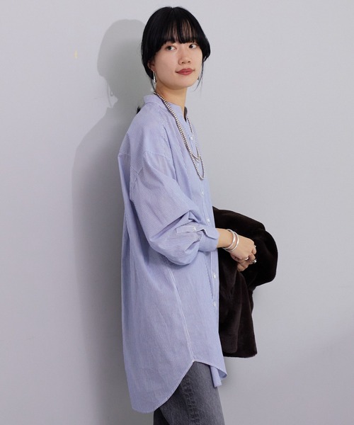 SHENERY（シーナリー）の「バンドカラーストライプチュニックシャツ（シャツ/ブラウス・レディース・ブルー・36/38）」の3枚目の写真