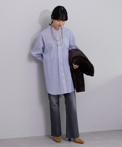 SHENERY（シーナリー）の「バンドカラーストライプチュニックシャツ（シャツ/ブラウス・レディース・ブルー・36/38）」の9枚目の写真