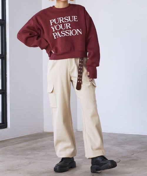 PBLIM(ページボーイリム)の「PAGEBOYLIM/サムホールショートスウェット(スウェット・レディース・ブラック/ボルドー/クリーム・FREE)」の4枚目の写真