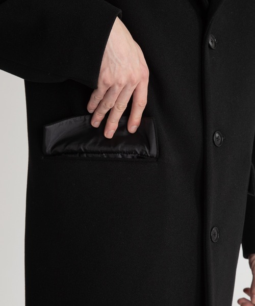 UNITED TOKYO（ユナイテッドトウキョウ）の「メルトンジャージ ミドルチェスターコート（チェスターコート・メンズ・ブラック/グレイッシュベージュ・1/2/3）」の3枚目の写真