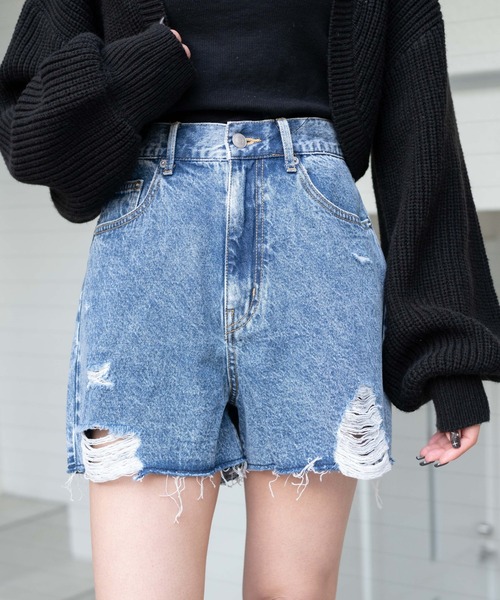 WEGO（ウィゴー）の「WEGO/ダメージショートパンツ（デニムパンツ・レディース・ブラック系その他/ホワイト/ライトインディゴブルー/コバルトブルー・SMALL/MEDIUM/LARGE/X-SMALL）」の13枚目の写真