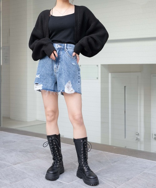 WEGO（ウィゴー）の「WEGO/ダメージショートパンツ（デニムパンツ・レディース・ブラック系その他/ホワイト/ライトインディゴブルー/コバルトブルー・SMALL/MEDIUM/LARGE/X-SMALL）」の17枚目の写真