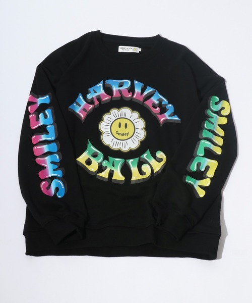 SMILEY FACE（スマイリーフェイス）の「SMILEY FACE（スマイリーフェイス）フラワースマイルモチーフ 袖プリント スウェットトップス メンズ レディース/トレーナープルオーバー（スウェット・メンズ・ホワイト/ブラック/ライトグリーン・M/L）」の2枚目の写真