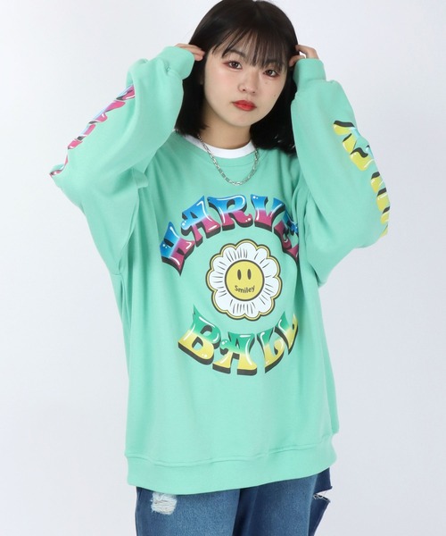 SMILEY FACE（スマイリーフェイス）の「SMILEY FACE（スマイリーフェイス）フラワースマイルモチーフ 袖プリント スウェットトップス メンズ レディース/トレーナープルオーバー（スウェット・メンズ・ホワイト/ブラック/ライトグリーン・M/L）」の19枚目の写真